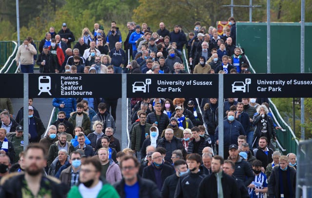 Brighton fans made their way to the Amex Stadium, where a limit of 7,900 was set for the visit of Manchester City
