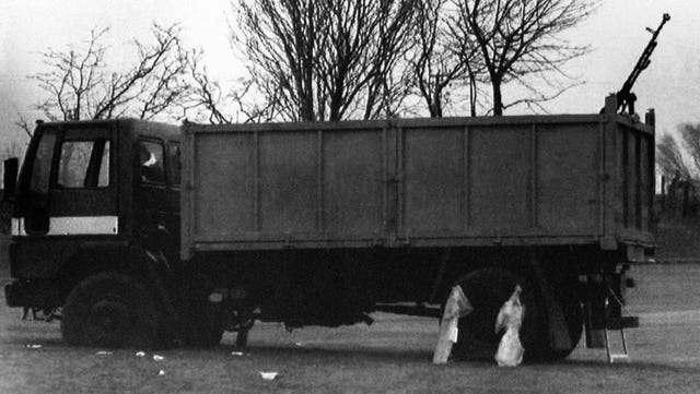 Lorry used by IRA to attack Coalisland R.U.C. Station, County Tyrone