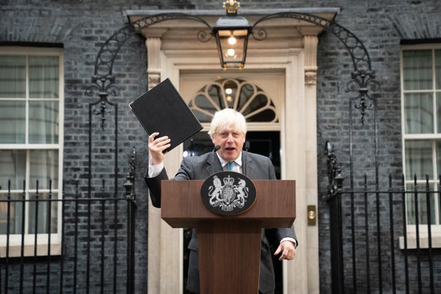 Boris Johnson outside 10 Downing Street, London, before heading to Balmoral for an audience with the Queen where he formally resigned as prime minister