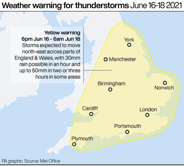 Weather warning for thunderstorms June 16-18 2021