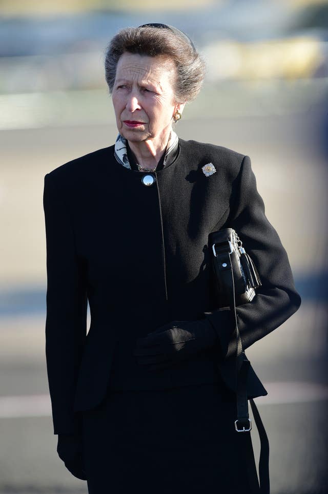 The Princess Royal as the Queen's coffin is met at Edinburgh Airport by a guard of honour