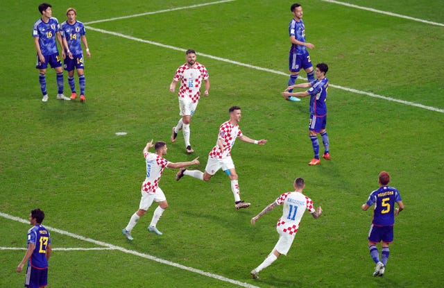Ivan Perisic (centre) headed Croatia level 