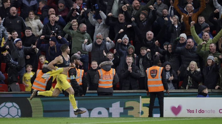 Ched Evans celebrates Preston’s winner (Richard Sellers/PA).