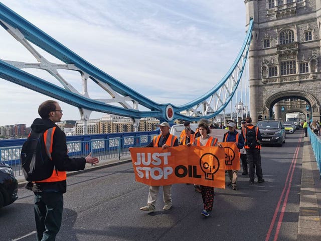 Just Stop Oil protesters on Tower Bridge.