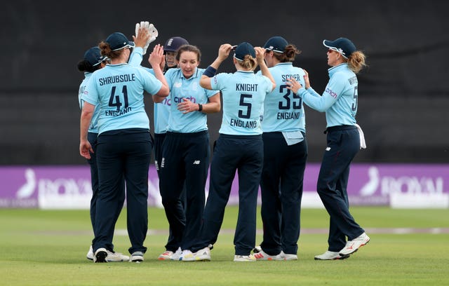 Kate Cross celebrates claimed five wickets