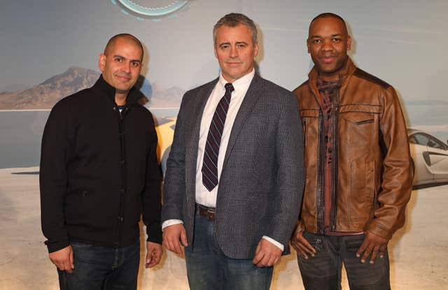 Chris Harris, Matt LeBlanc and Rory Reid (Philip Toscano/PA)