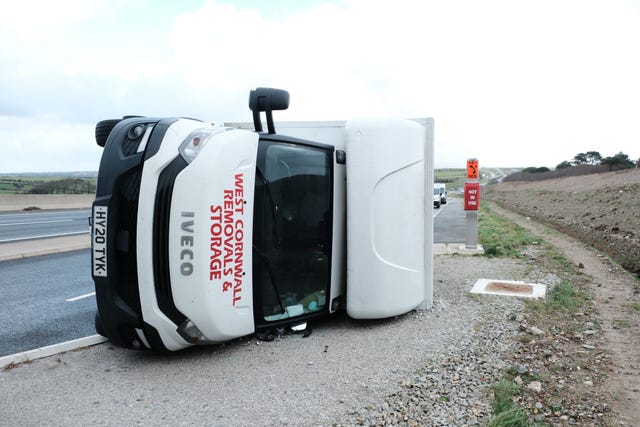 A van overturned
