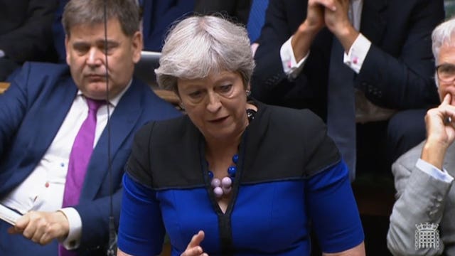Former prime minister Theresa May speaking during the debate on the situation in Afghanistan in the House of Commons