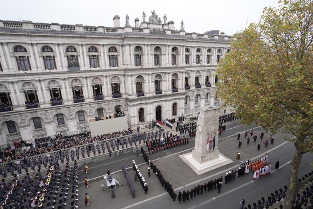 Members of the royal family led by the King attend a service at the Cenotaph in London 