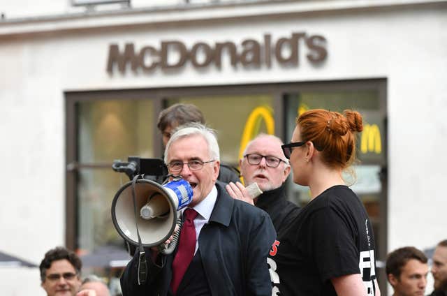 John McDonnel speaks at hospitality workers protest