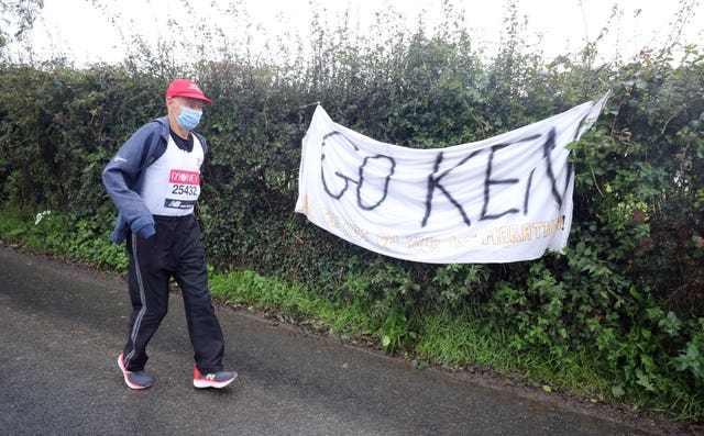 Ken Jones, 87, takes part in the virtual London Marathon in his home town of Strabane, west Tyrone