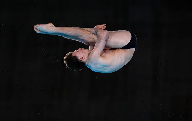 Noah Williams during the men's 10m platform final at the Olympics