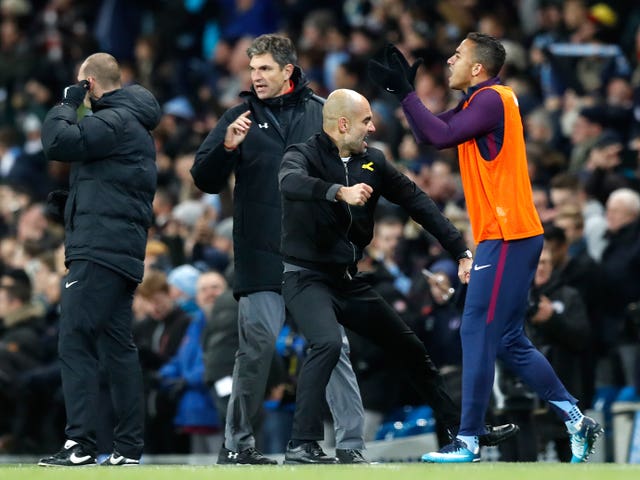 Manchester City manager Pep Guardiola celebrates a goal