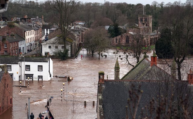 Flooded streets in Appleby-in-Westmorland, Cumbria