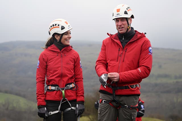 The Prince and Princess of Wales during a visit to Central Beacons Mountain Rescue Team headquarters in Merthyr Tydfil in Wales