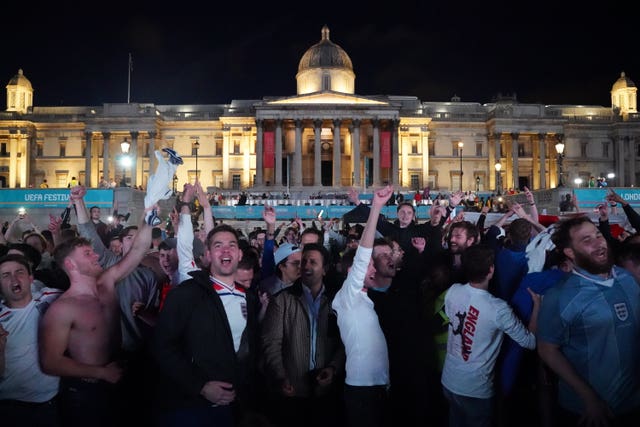 Fans watching England v Denmark