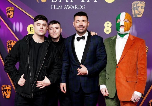 Mo Chara (Naoise O Caireallain), Moglai Bap (Liam Og O Hannaidh), Rich Peppiatt and DJ Provai of Kneecap attending the 78th British Academy Film Awards, at the Royal Festival Hall, Southbank Centre, London