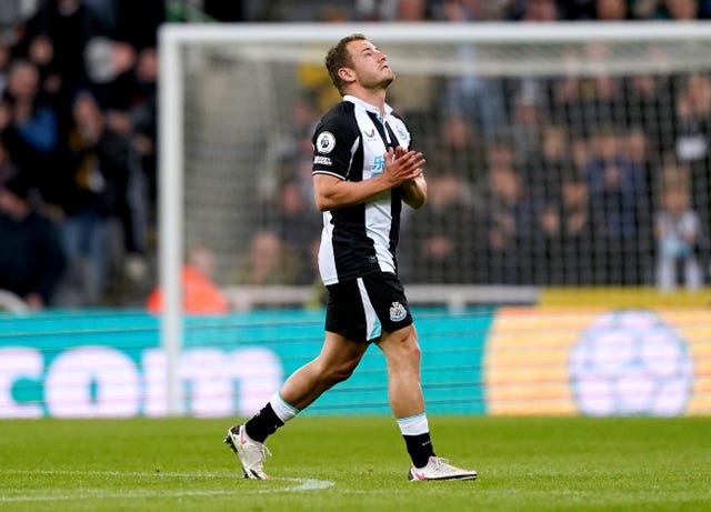 Newcastle’s Ryan Fraser leaves the pitch after picking up an injury 