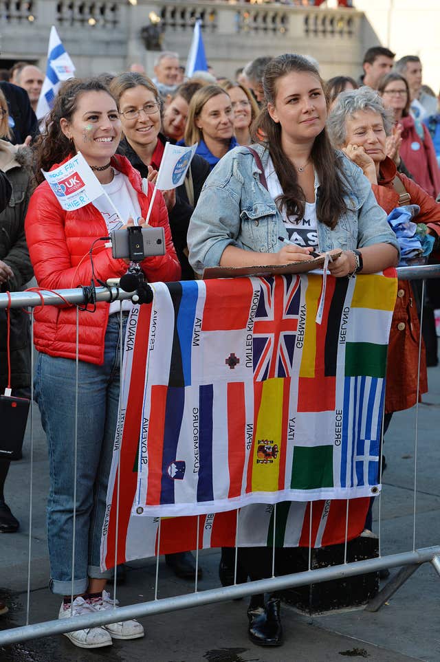 EU citizens rally in Trafalgar Square, London. (John Stillwell/PA)