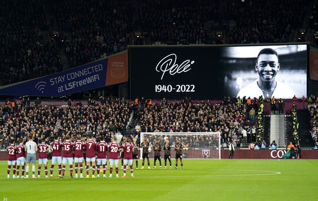 West Ham and Brentford players applaud in memory of Brazil great Pele. The former striker died on December 29 at the age of 82. He is the only man to win the World Cup three times - lifting the trophy in 1958, 1962 and 1970 - and was named FIFA's Player of the Century in 2000. While tributes were paid across the world,  three days of national mourning were declared in his homeland. Pele's Twitter account posted: 