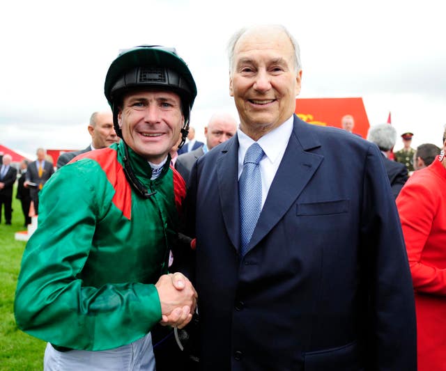 The Aga Khan with the late Pat Smullen following Irish Derby glory for Harzand