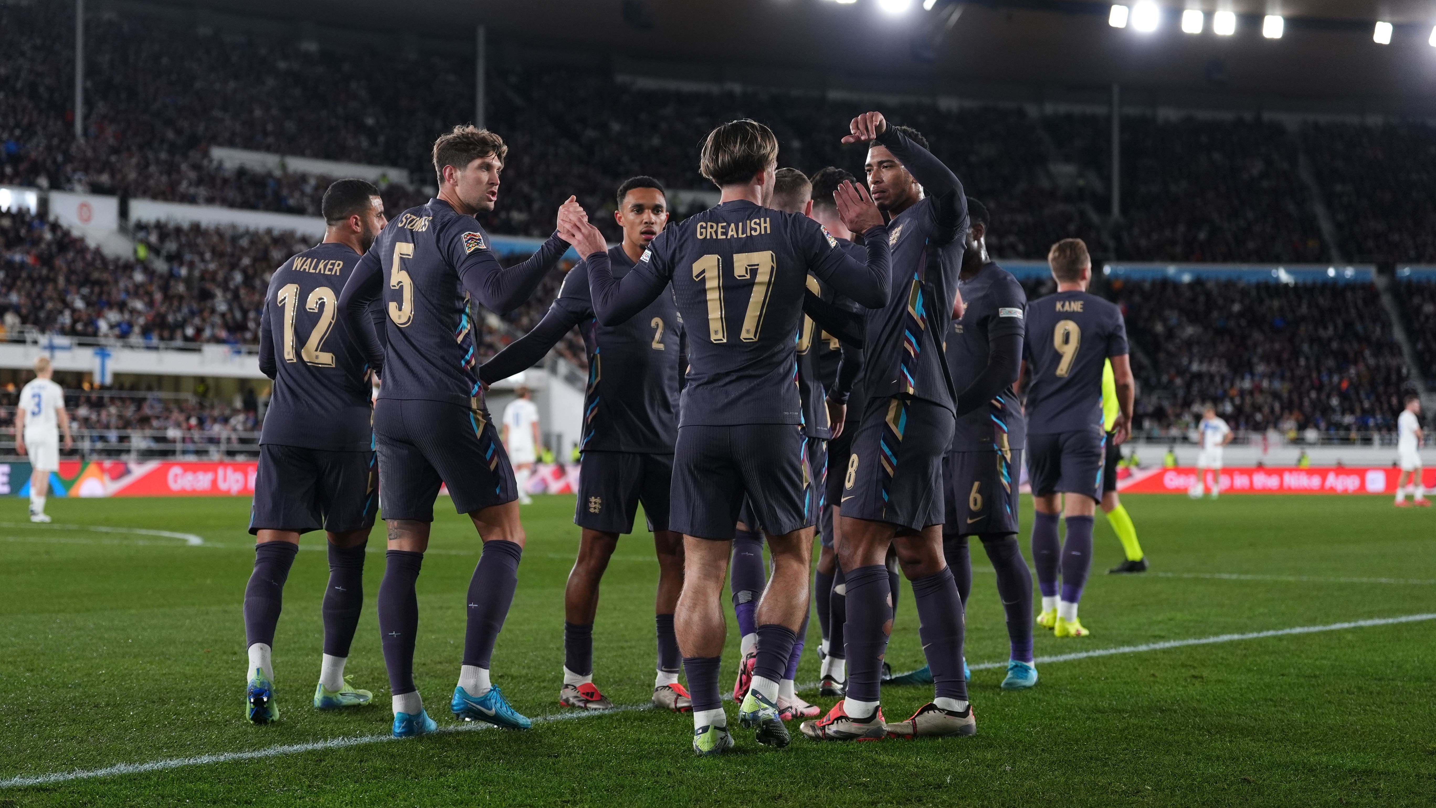 England’s Jack Grealish celebrates scoring their side’s first goal of the game during the UEFA Nations League Group B2 match at the Helsinki Olympic Stadium in Finland. Picture date: Sunday October 13, 2024.