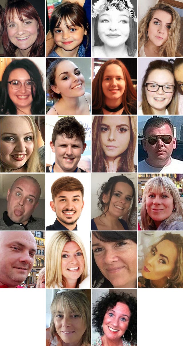 The 22 victims of the terror attack during the Ariana Grande concert at the Manchester Arena in May 2017 (GMP/PA)
