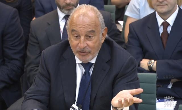 Sir Philip Green gives evidence to the Business, Innovation and Skills Committee (PA)