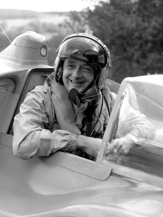 Donald Campbell in the cockpit of his jet-powered hydroplane Bluebird in 1958