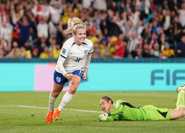 Lauren Hemp scoring for England at the World Cup