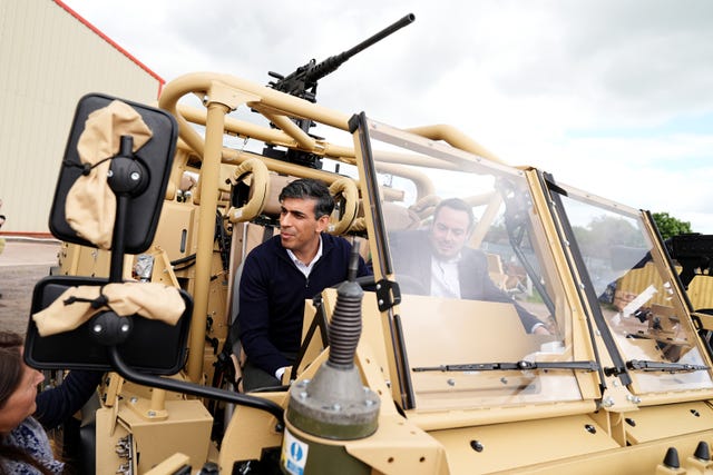 Prime Minister Rishi Sunak during his visit to defence vehicle manufacturer Supacat in Exeter, Devon while on the General Election campaign trail