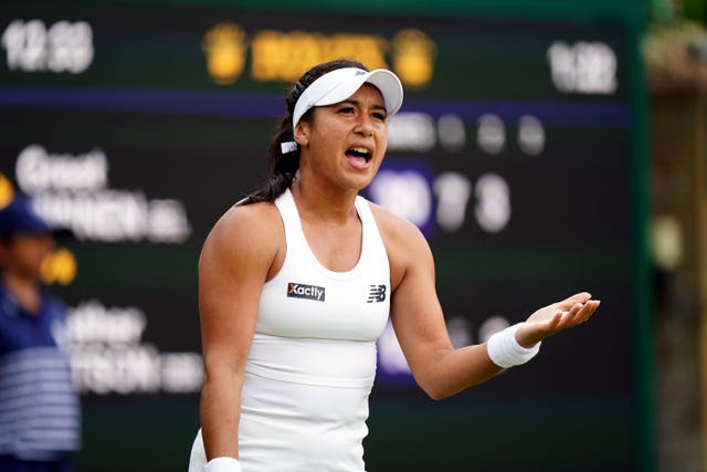 Heather Watson argues with the umpire