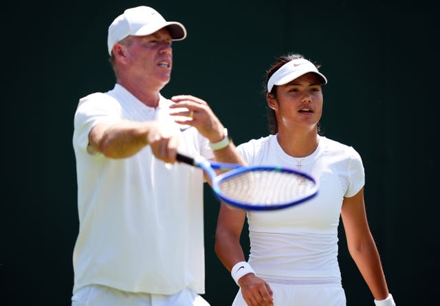Emma Raducanu, right, with coach Mark Petchey