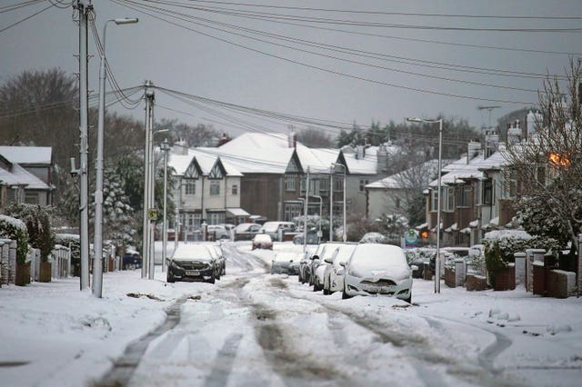 A snow covered street in Liverpool