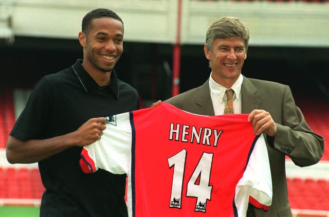 Thierry Henry with Arsenal manager Arsene Wenger (right). (PA)