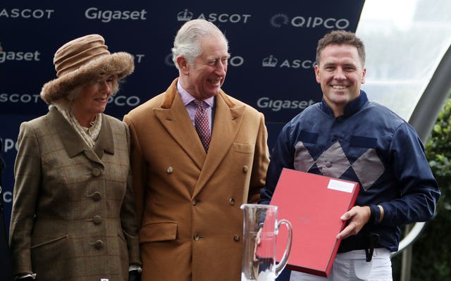 The Prince of Wales and the Duchess of Cornwall with Michael Owen at Ascot