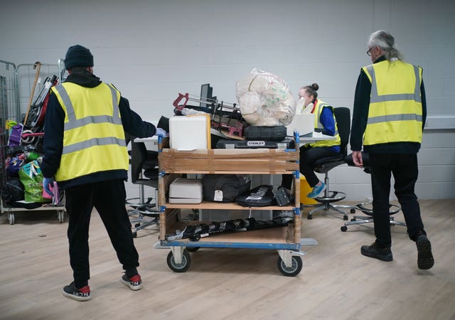 A trolley of items being processed at the lost property office