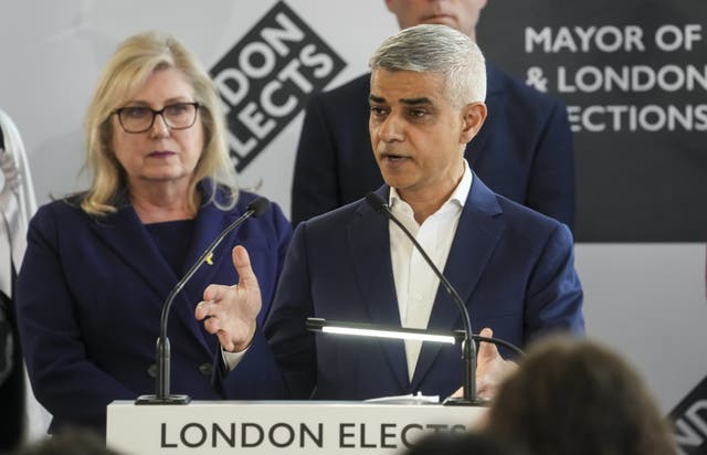 Labour’s Sadiq Khan speaks as he is re-elected as the Mayor of London. 