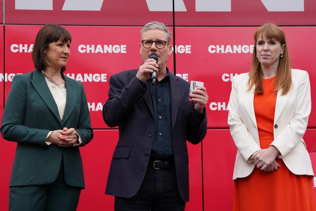 Labour leader Sir Keir Starmer, shadow chancellor Rachel Reeves and deputy leader Angela Rayner 