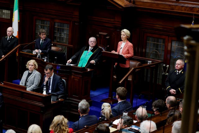 Ursula von der Leyen addressed a joint sitting of the Dail and Seanad at Leinster House in Dublin 