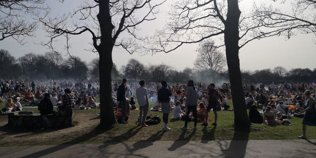 People gathering in a park