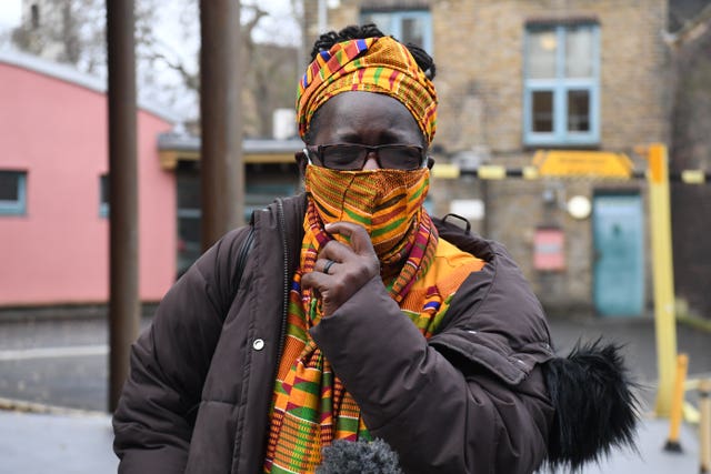 Rosamund Kissi-Debrah speaks to the media outside Southwark Coroner’s Court