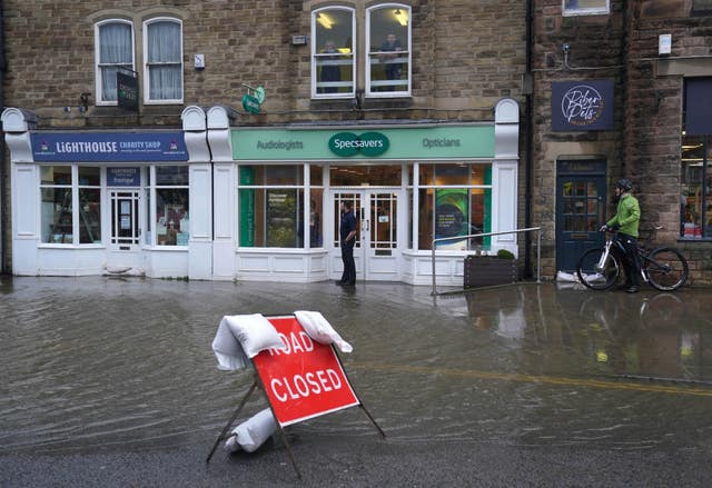 A flooded road in Matlock, Derbyshire