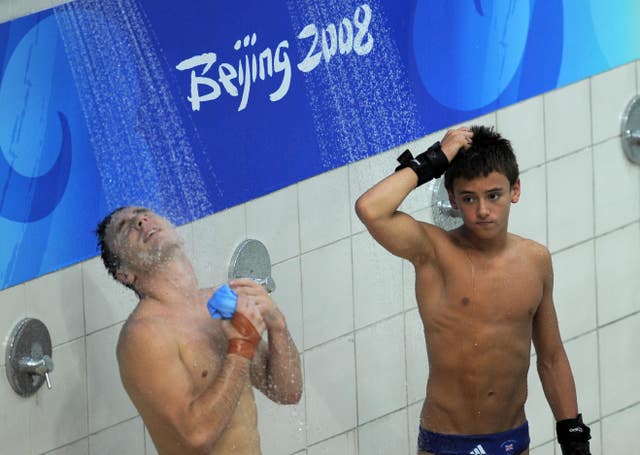 Tom Daley, right, and Blake Aldridge after one of their dives