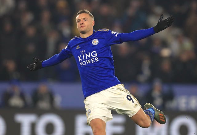 Jamie Vardy celebrates scoring against Watford