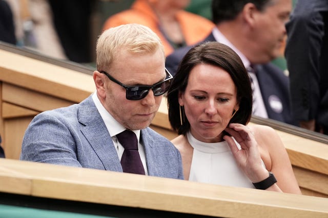 Sir Chris Hoy and his wife Sarra in the royal box at Wimbledon 