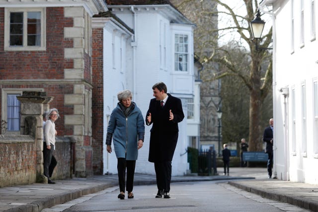 Prime Minister Theresa May with local Conservative MP John Glen in Salisbury, Wiltshire