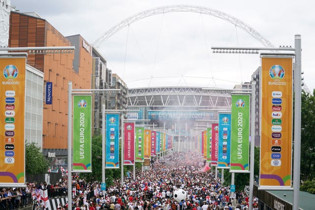 England fans along Wembley Way ahead of the Euro 2020 final 