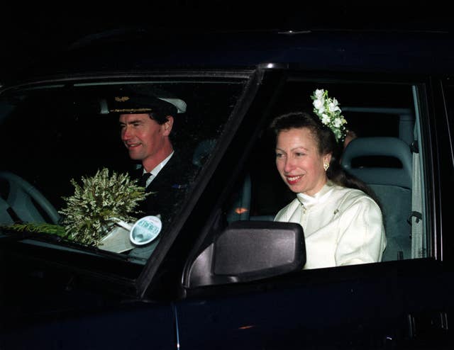 Commander Tim Laurence and the Princess Royal and Timothy Laurence after their 1992 wedding ceremony 