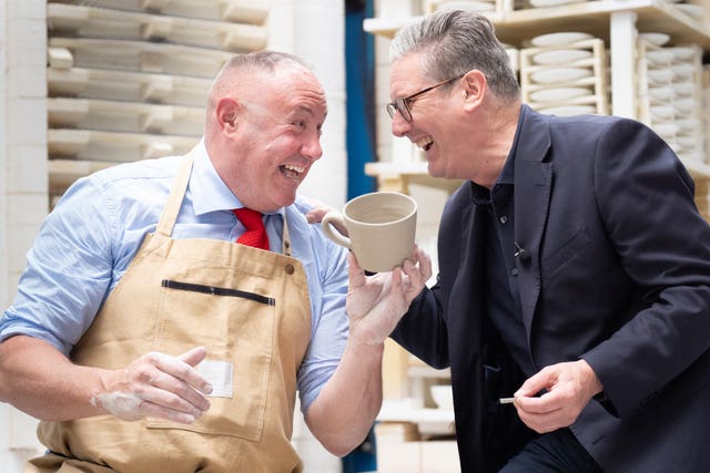 Labour leader Sir Keir Starmer chats with celebrity potter Keith Brymer